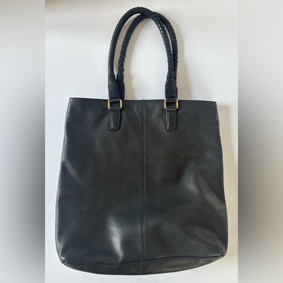 Margot Black Leather Oversized Woven Strap Tote Shoulder Bag Purse - Picture 6 of 11